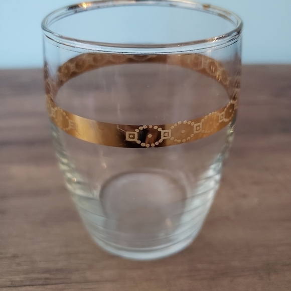 Mid Century Gold Rimmed Carafes and Glasses